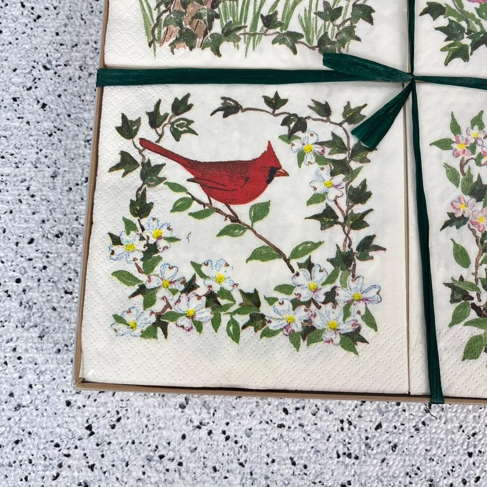 Vintage The Berkshire Gallery Bird Paper Beverage Napkins 80 Ct. NEW